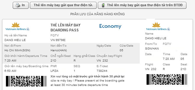 check in online Vietnam Airlines