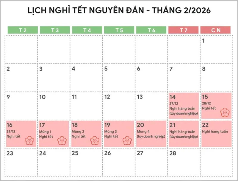 Lịch nghỉ tết nguyên đán 2026