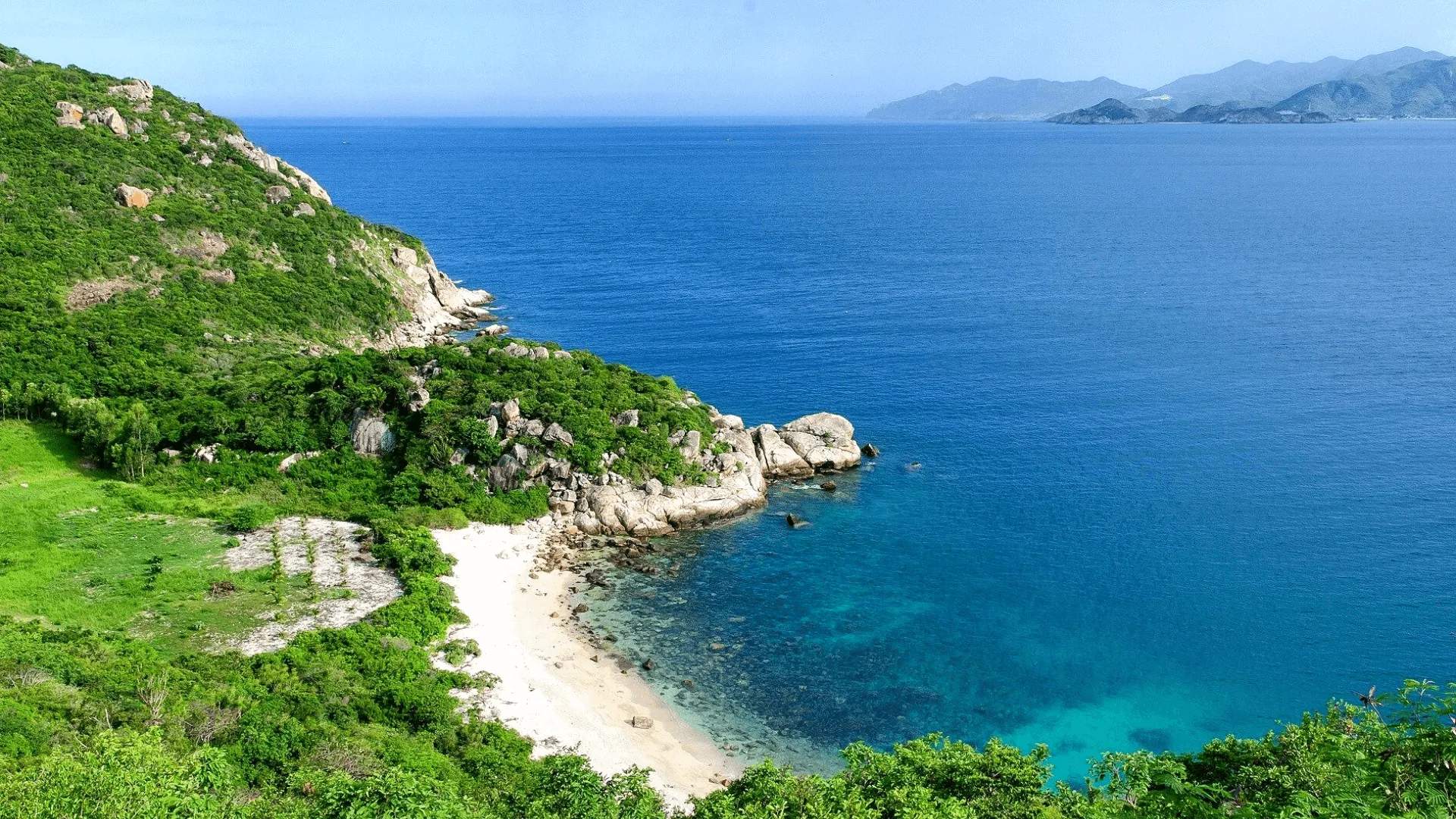 Hòn Rùa nổi bật giữa biển xanh với hình dáng độc đáo như một tuyệt tác thiên nhiên.