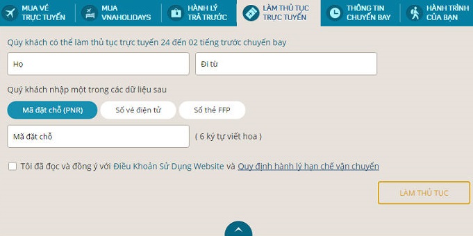check in online Vietnam Airlines