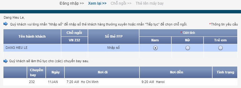 check in online Vietnam Airlines