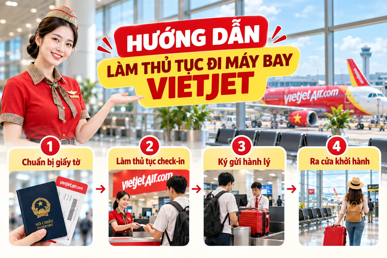Hướng Dẫn Làm Thủ Tục Đi Máy Bay Vietjet: Cẩm Nang “Đếm Ngược” Chuẩn Từng Phút