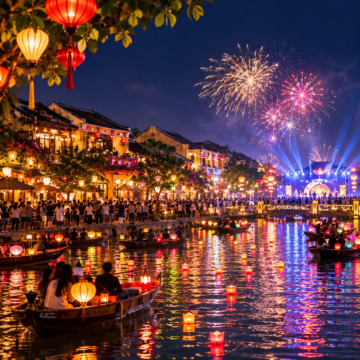 Đón khoảnh khắc giao thừa lung linh bên dòng Hoài