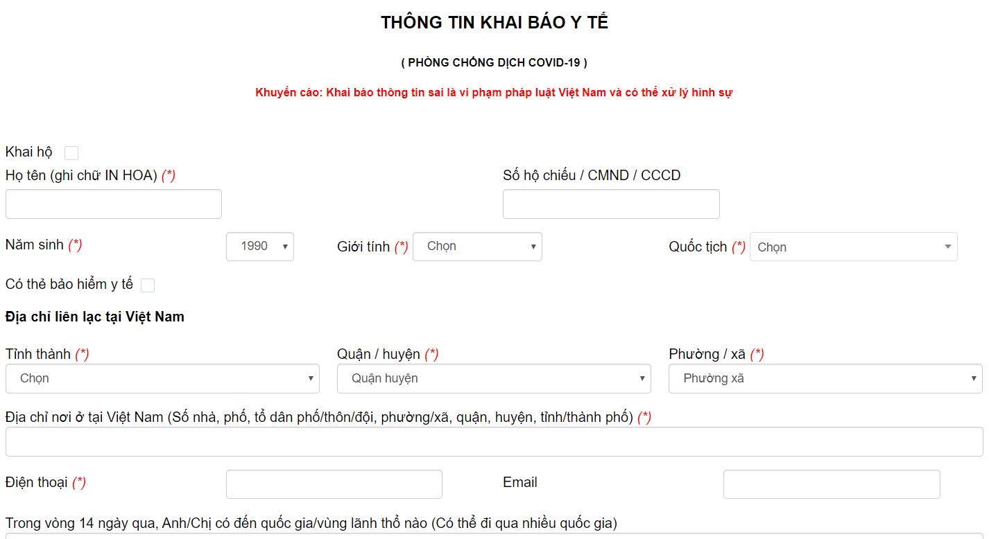 Tờ khai y tế toàn dân làm online