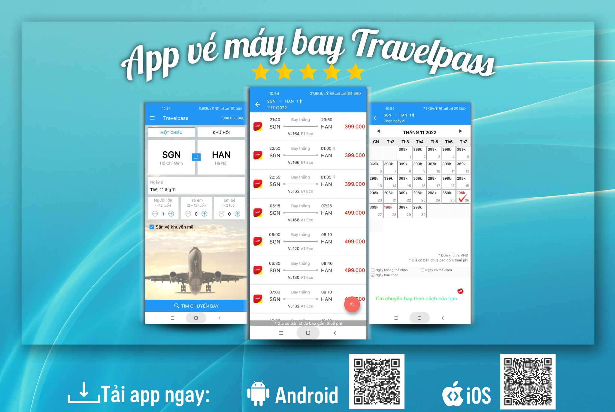 App vé máy bay Vietjet Bamboo và VietnamAirlines