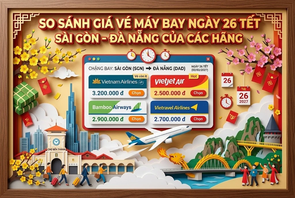 So sánh giá vé máy bay ngày 26 Tết Sài Gòn – Đà Nẵng của các hãng