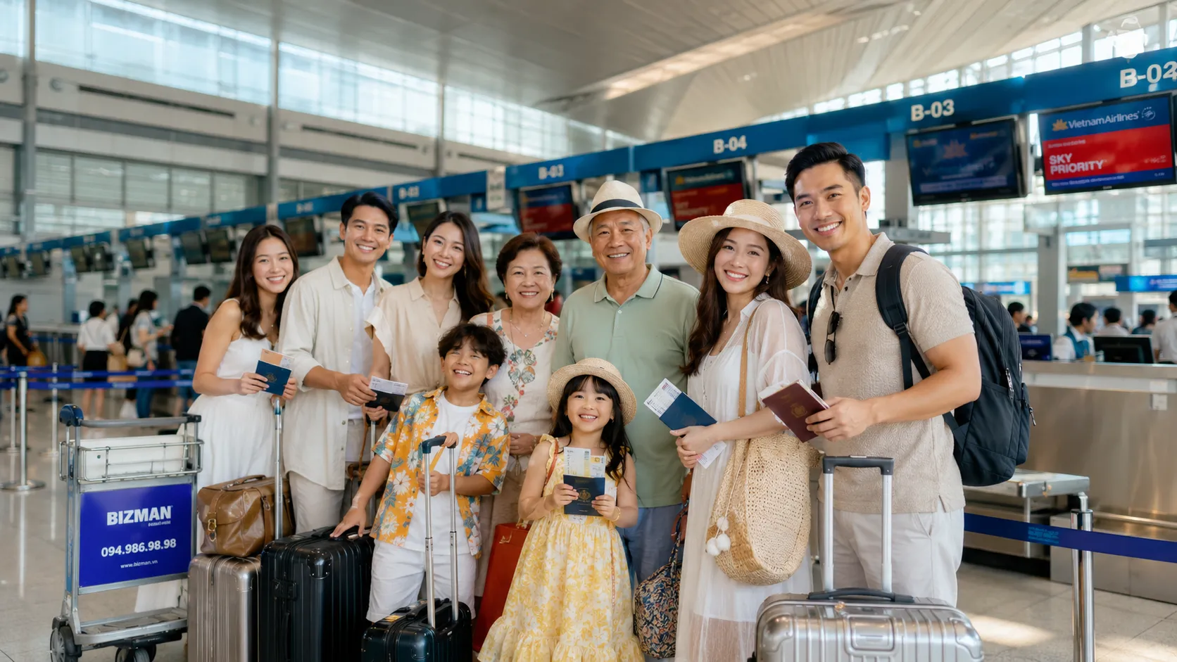 Cả gia đình thảnh thơi, thoải mái khi hoàn thành thủ tục đặt vé đoàn